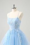 Cute Glitter Blue A Line Sequins Short Homecoming Dress with Appliques