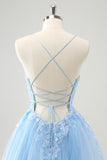 Cute Glitter Blue A Line Sequins Short Homecoming Dress with Appliques