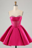 Cute A Line Sweetheart Corset Fuchsia Homecoming Dress with Beading