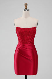 Sparky Red Strapless Bodycon Short Homecoming Dress with Lace