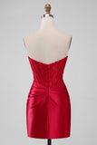 Sparky Red Bodycon Strapless Short Homecoming Dress with Beading