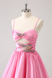 Pink A-Line Spaghetti Straps Pleated Homecoming Dress with Keyhole