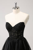 Cute Black A Line Corset Strapless Ruffled Short Homecoming Dress