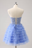 Sweetheart Lilac A-Line Corset Tulle Homecoming Dress with Lace