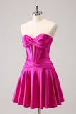 Fuchsia A-Line Sweetheart Corset Short Homecoming Dress