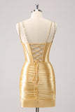 Golden Spaghetti Straps Bodycon Homecoming Dress with Sequins