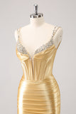 Golden Spaghetti Straps Bodycon Homecoming Dress with Sequins