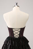 Sparkly Black Pink Sweetheart Tiered Homecoming Dress with Beading