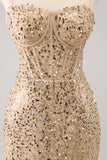 Sparkly Golden Spaghetti Straps Bodycon Homecoming Dress with Sequins