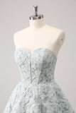 Grey Green A-Line Strapless Floral Short Homecoming Dress