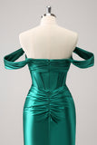 Dark Green Tight Off the Shoulder Corset Satin Homecoming Dress