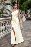 Champagne Sheath One Shoulder Long Bridesmaid Dress With Slit