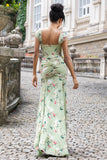 Green Large Flower Mermaid Corset Wedding Guest Dress