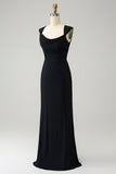 Black Mermaid Cowl Neck Long Bridesmaid Dress