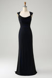 Black Mermaid Cowl Neck Long Bridesmaid Dress