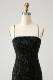 Chic Glitter Black Spaghetti Straps Tight Homecoming Dress with Sequins