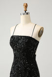 Chic Glitter Black Spaghetti Straps Tight Homecoming Dress with Sequins