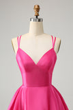 Fuchsia A Line Spaghetti Straps Backless Short Cute Homecoming Dress