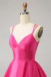 Fuchsia A Line Spaghetti Straps Backless Short Cute Homecoming Dress