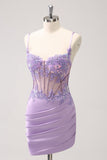 Sparkly Purple Corset Sequin Tight Short Homecoming Dress