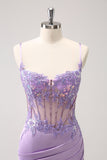 Sparkly Purple Corset Sequin Tight Short Homecoming Dress