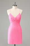 Stylish Glitter Pink Sequins Tight Halter Homecoming Dress with Lace Up Back