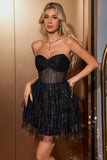 Sparkly Cute A Line Black Sweetheart Tiered Corset Homecoming Dress