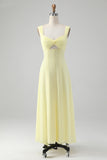 Lemon Yellow Keyhole A Line Long Bridesmaid Dress