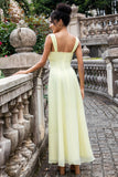 Lemon Yellow Keyhole A Line Long Bridesmaid Dress