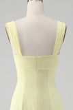 Lemon Yellow Keyhole A Line Long Bridesmaid Dress