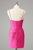 Fuchsia Bodycon Spaghetti Straps Satin Homecoming Dress