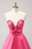 Sparkly Fuchsia A-Line Beaded Strapless Homecoming Dress with Bows