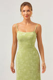 Green Mermaid Spaghetti Straps Embroidered Bridesmaid Dress with Lace Up Back