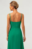 Elegant Green A Line Spaghetti Straps Chiffon Long Bridesmaid Dress