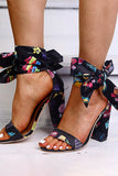 Apricot Colorful Chunky High Heels Sandals with Ribbon