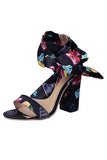 Apricot Colorful Chunky High Heels Sandals with Ribbon