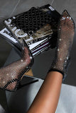 Sparkly Black Pointed Toe Net Stiletto High Heels