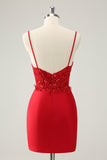 Sparkly Red Bodycon Spaghetti Straps Homecoming Dress with Sequins