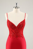 Sparkly Red Bodycon Spaghetti Straps Homecoming Dress with Sequins