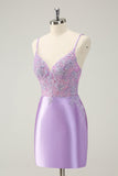 Sparkly Bodycon Lilac Spaghetti Straps Homecoming Dress with Sequins