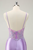 Sparkly Bodycon Lilac Spaghetti Straps Homecoming Dress with Sequins