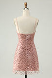 Sparkly Blush Spaghetti Straps Sequins A Line Short Homecoming Dress