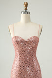 Sparkly Blush Spaghetti Straps Sequins A Line Short Homecoming Dress