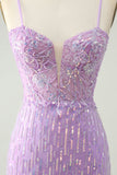 Sparkly Lilac Sequins Bodycon Mini Homecoming Dress with Slit