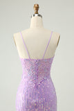 Sparkly Lilac Sequins Bodycon Mini Homecoming Dress with Slit