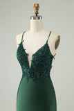 Glitter Dark Green Tight V Neck Beaded Homecoming Dress