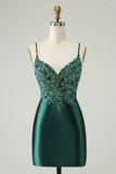 Sparkly Dark Green Tight V Neck Short Homecoming Dress with Sequins