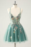 Grey Green A Line Glitter Sequins Spaghetti Straps Homecoming Dresses