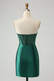 Dark Green Bodycon Strapless Corset Short Homecoming Dress