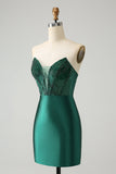 Dark Green Bodycon Strapless Corset Short Homecoming Dress